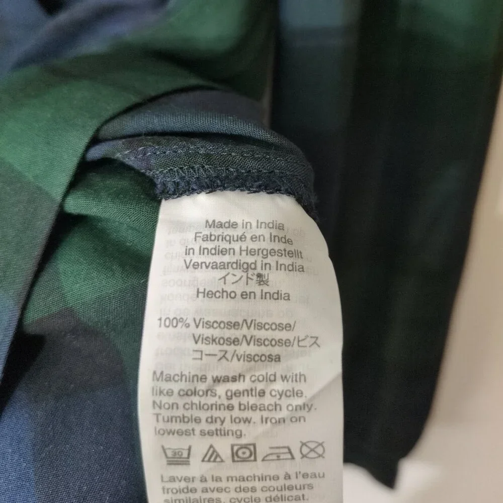 J Crew Mercantile Womens Sz 4 Faux Wrap Blouse Green Plaid Long Sleeve Viscose - Picture 6 of 7